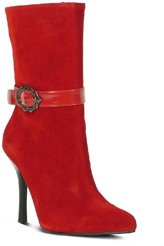 Suede Boot Stacked Heel-Red