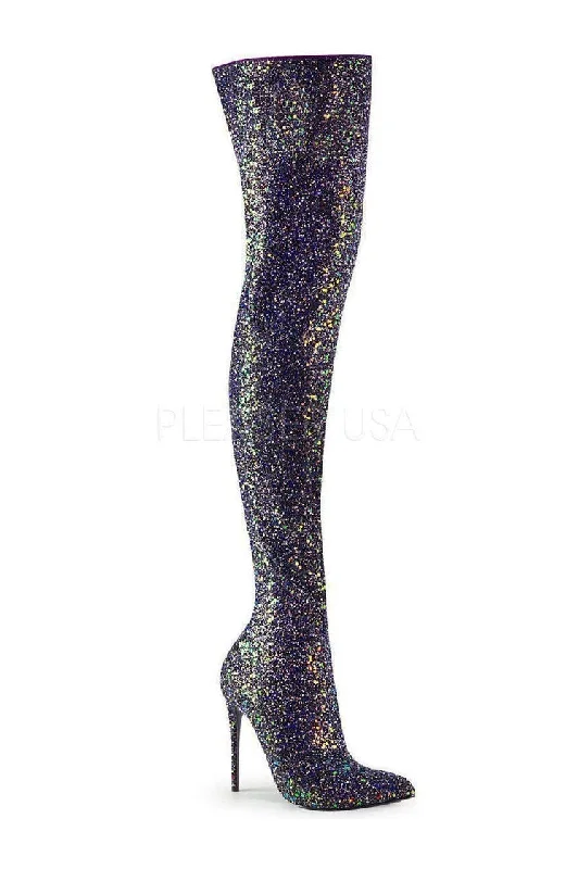 COURTLY-3015 Thigh Boot | Black Glitter