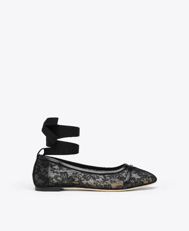 Sabina Black Lace Flat Pumps