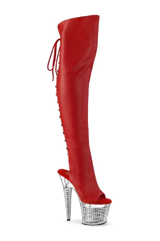 SPECTATOR-3019 Thigh Boot | Red  Faux Leather