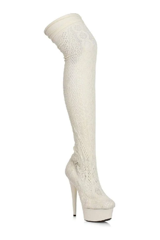 609-MEI Stripper Thigh Boot | White Fabric