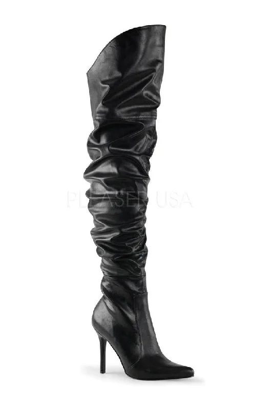 CLASSIQUE-3011 Thigh Boot  | Black Faux Leather