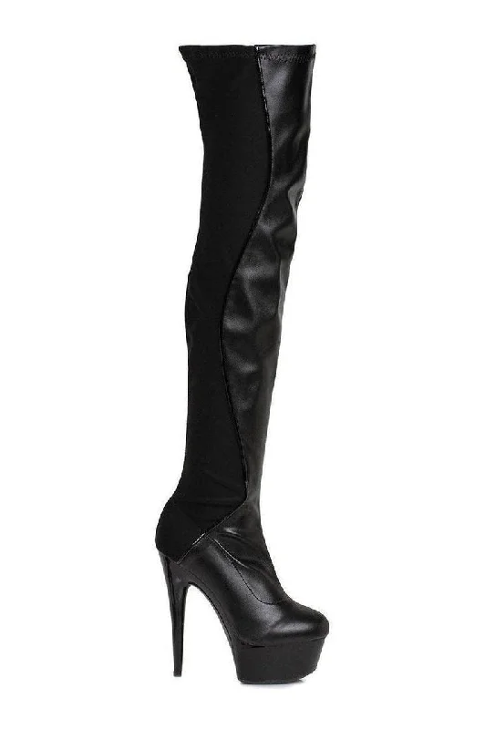 609-UNIQUE Thigh Boot  | Black  Faux Leather