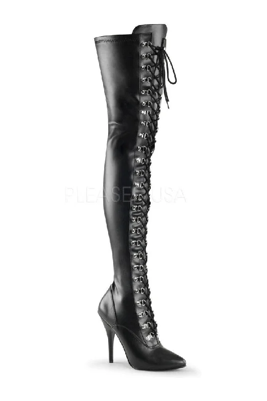 SEDUCE-3024 Thigh Boot | Black Faux Leather