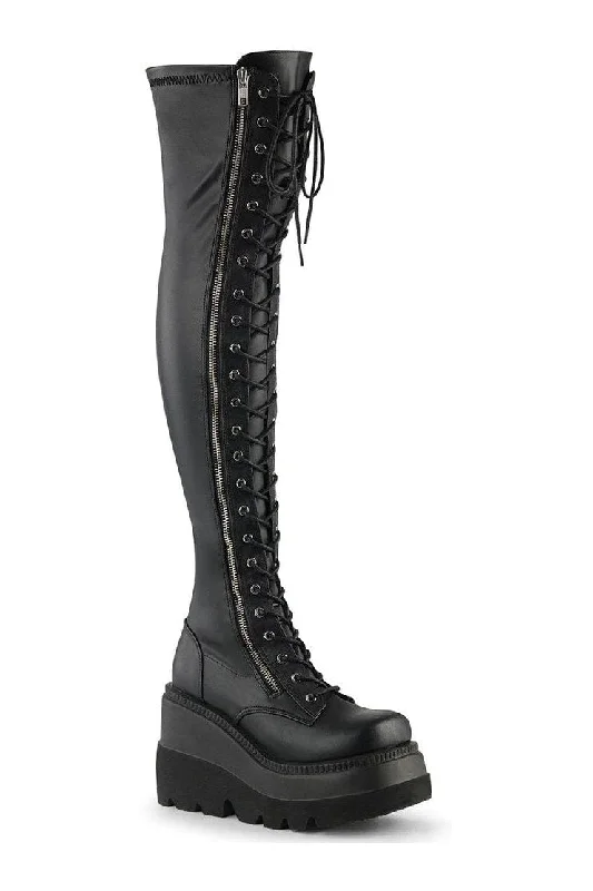 SHAKER-374 Thigh Boot | Black Faux Leather