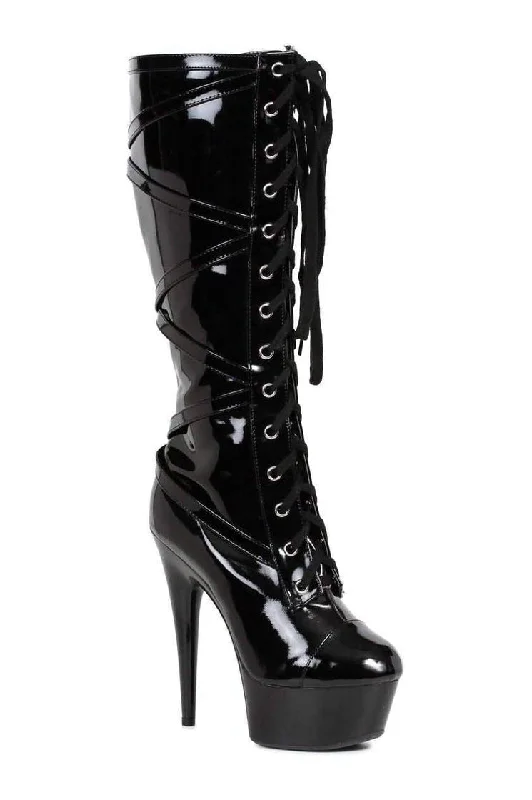 609-POCKY Platform Boot  | Black  Patent