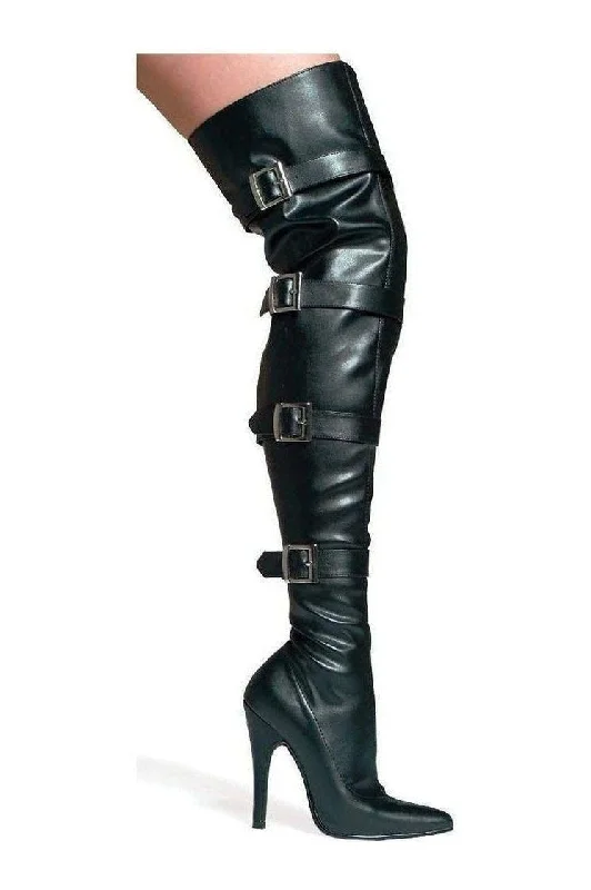 511-BUCKLEUP Thigh Boot  | Black Faux Leather