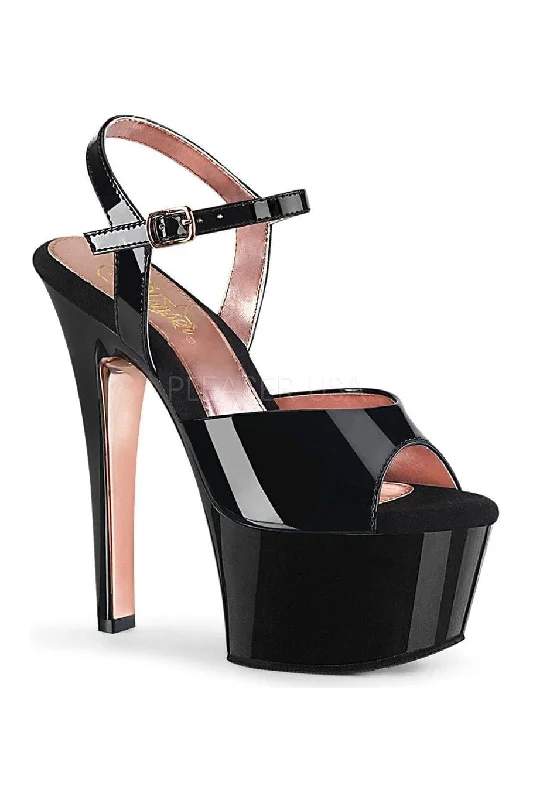 ASPIRE-609TT Exotic Platform Sandal | Black Patent