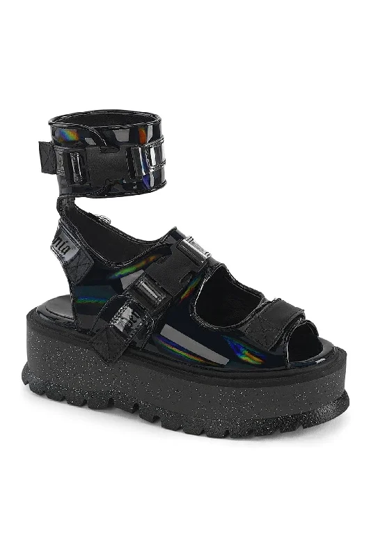 SLACKER-15B Black Hologram Patent Sandal