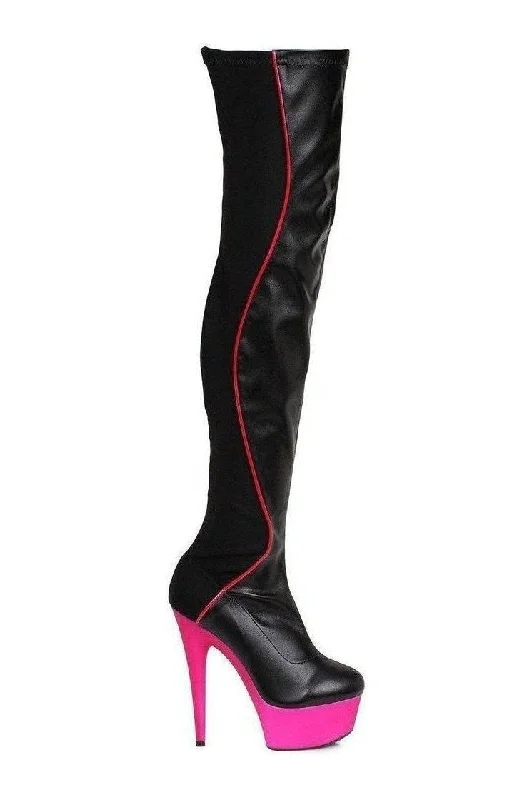 609-UNIQUE Thigh Boot  | Fuchsia Faux Leather