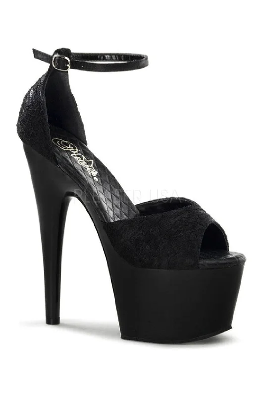 ADORE-768 Platform Sandal  | Black Genuine Satin