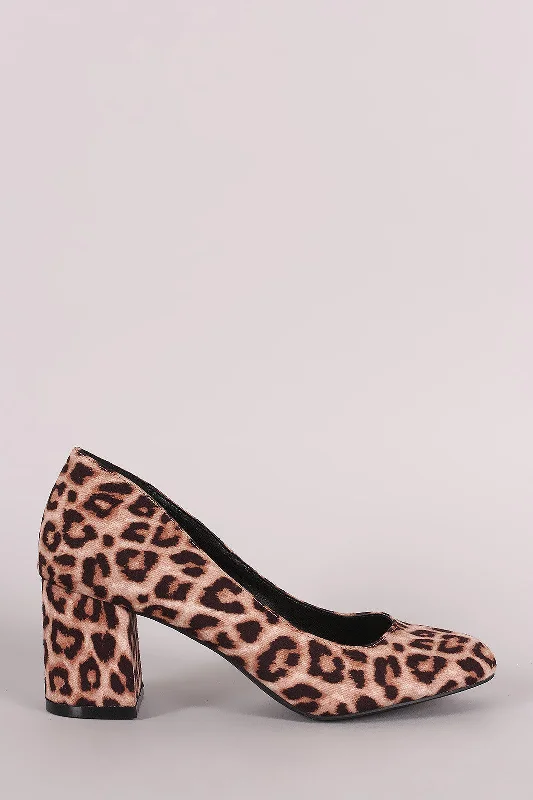 Qupid Leopard Chunky Mid-Heel Pump