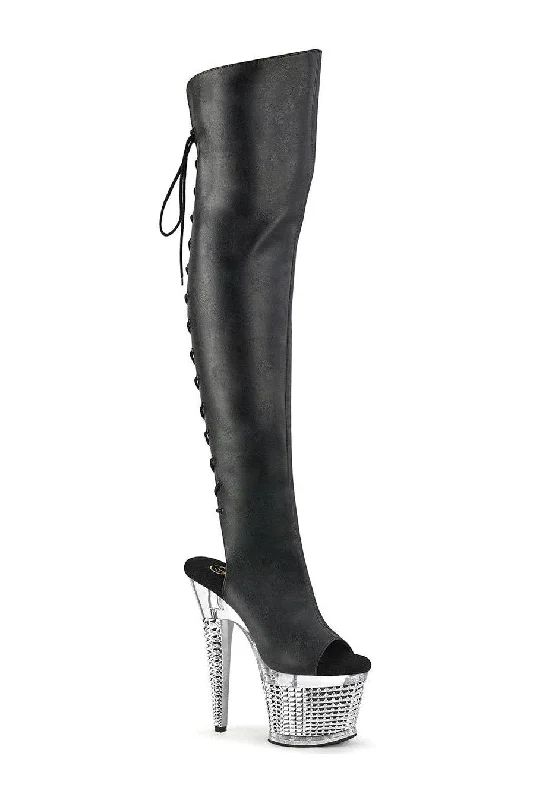 SPECTATOR-3019 Thigh Boot | Black Faux Leather