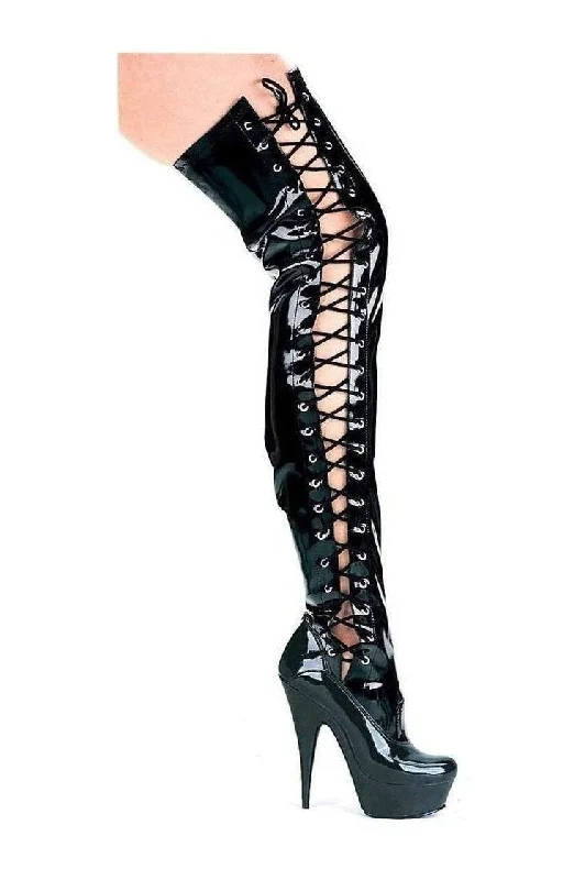 609-FEROCIOUS Thigh Boot  | Black  Patent