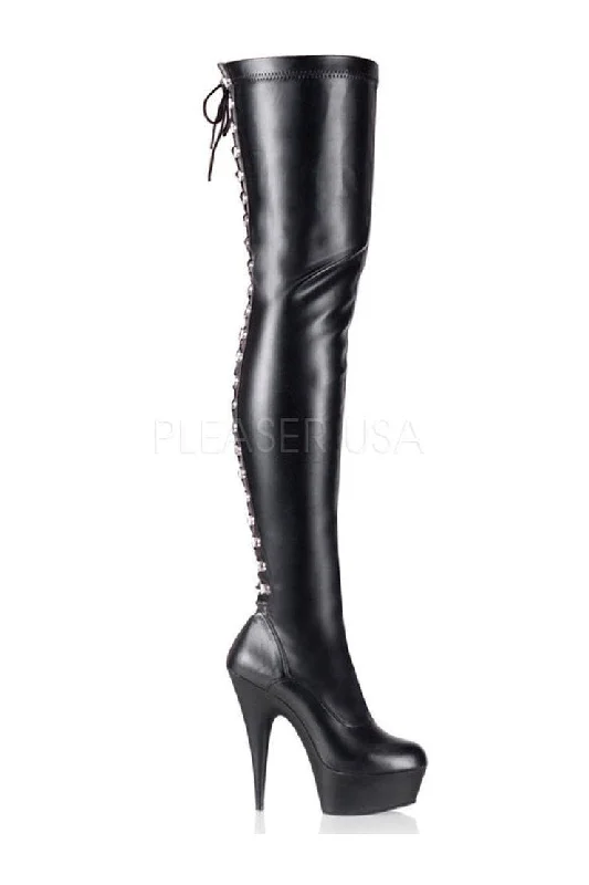 DELIGHT-3063 Platform Boot  | Black Faux Leather