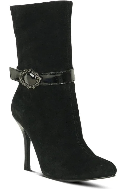 Suede Boot Stacked Heel-Black