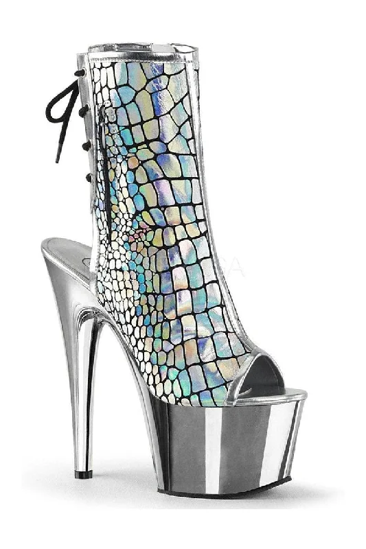 ADORE-1018HG Platform Boot  | Silver Faux Leather