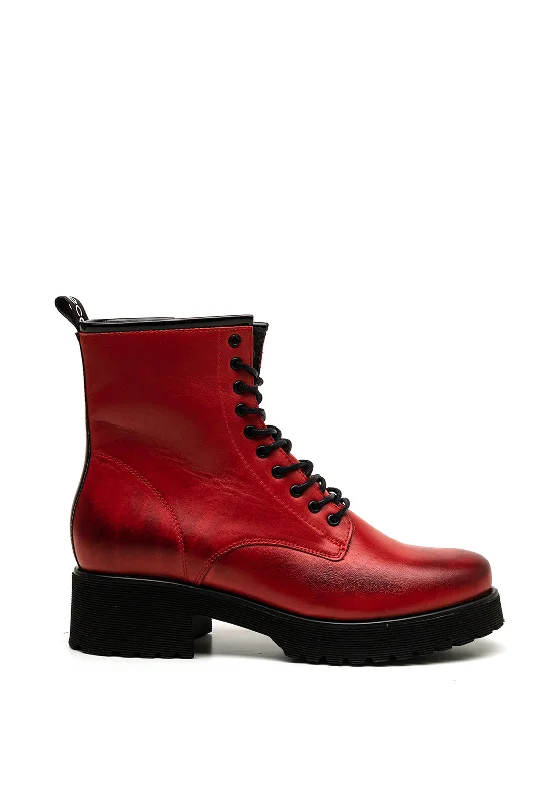 Bioeco by Arka Biker Leather Ankle Boot, Red