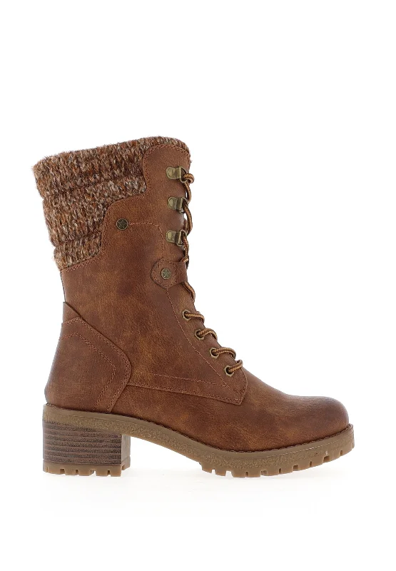 Redz Knit Cuff Mid Length Lace up Boots, Tan