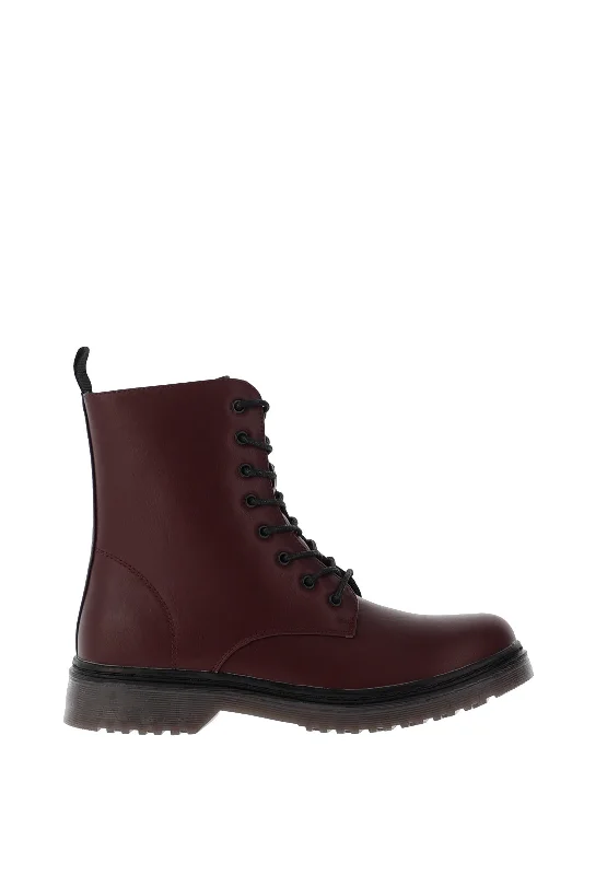 Millie & Co. Faux Leather Lace up Boots, Burgundy