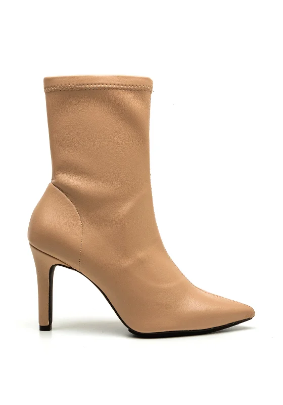 Lodi Raspuli Leather Pointed Toe Sock Boots, Nude