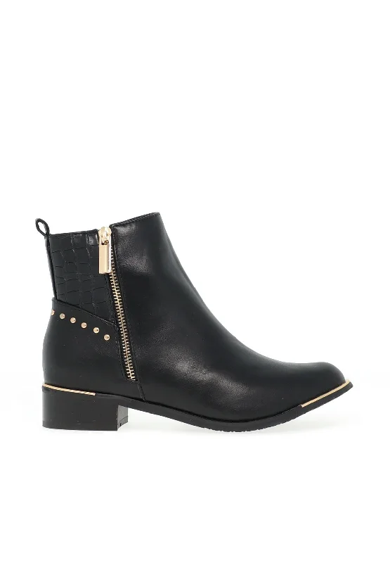 Lunar Jasper Zip Stud Ankle Boots, Black