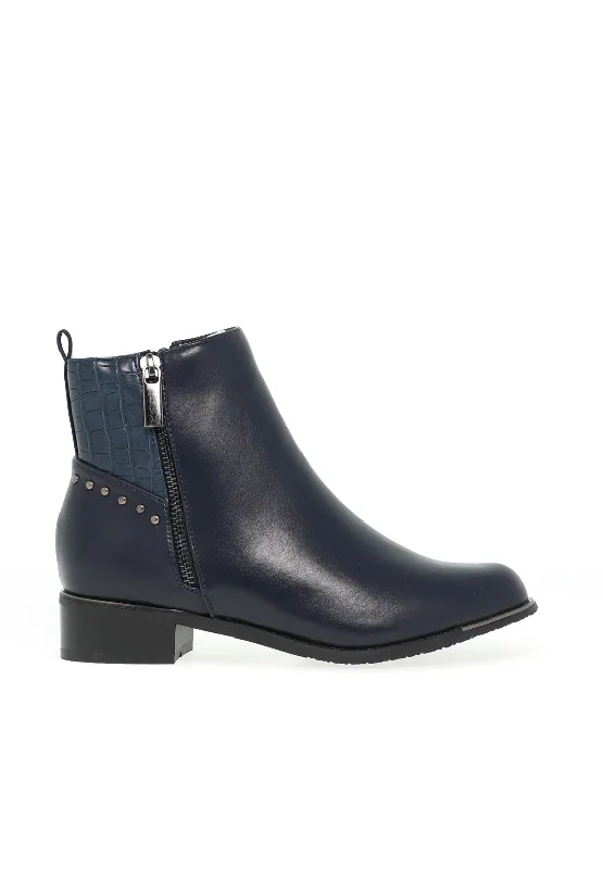 Lunar Jasper Zip Stud Ankle Boots, Navy