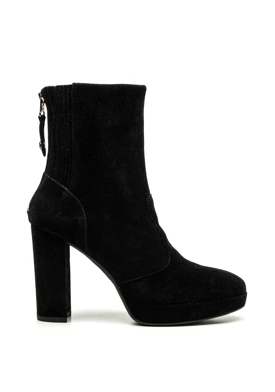 Nero Giardini Suede Platform Block Heel Boot, Black