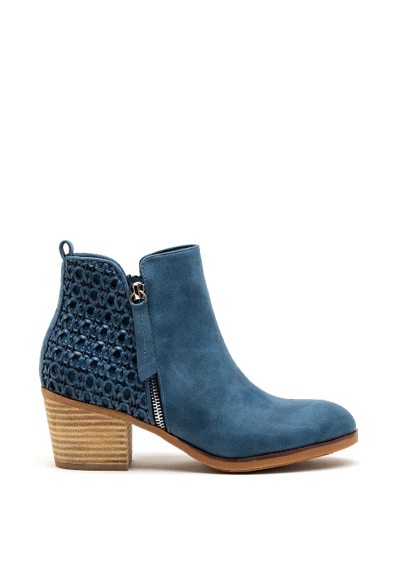 Xti Womens Woven Zip Block Heel Ankle Boots, Blue