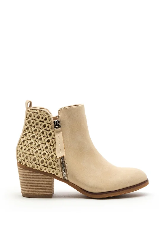 Xti Womens Woven Zip Block Heel Ankle Boots, Cream