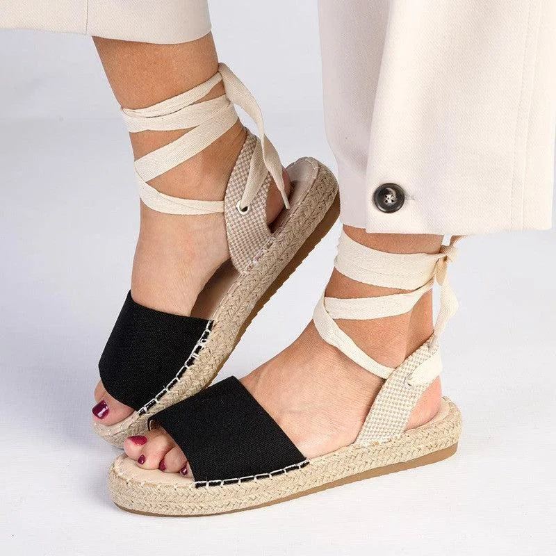 Madison Charlotte Ankle Wrap Espadrille Sandal - Black