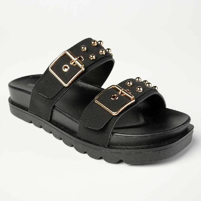 Madison Jeth Push In Sandal With Studs - Black