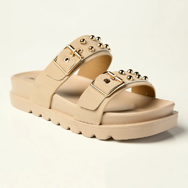 Madison Jeth Push In Sandal With Studs - Dark Nude