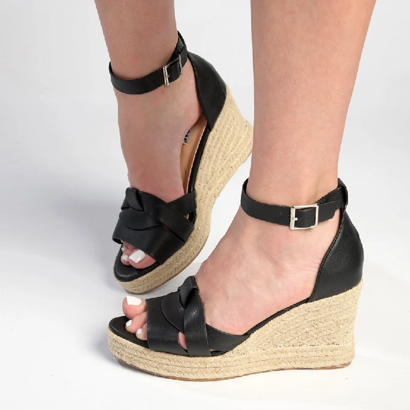 Madison Landry Closed Back Espadrille Wedge Sandal - Black