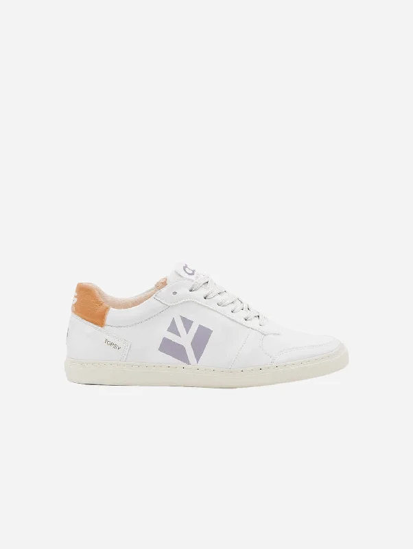 Topsy Womens' Grape Leather Vegan Sneakers | White & Orange