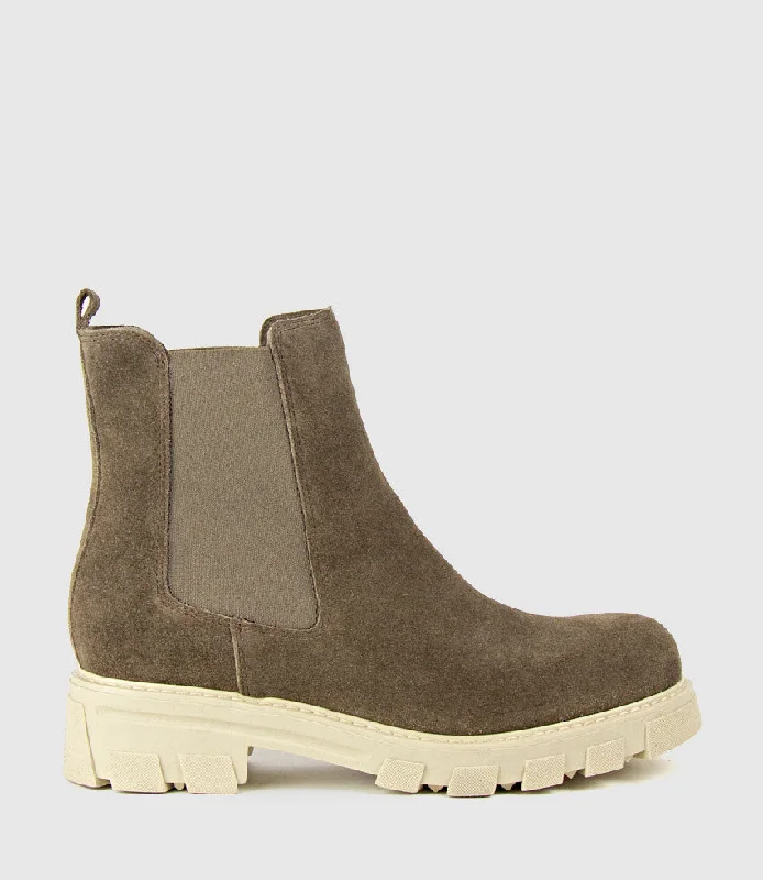 ASHLEY Chelsea Boot on Lug Sole in Stone Suede