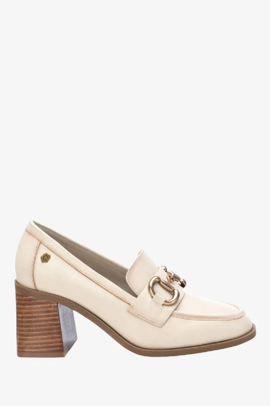 CARMELA 161127 CREAM LEATHER HEELED LOAFER