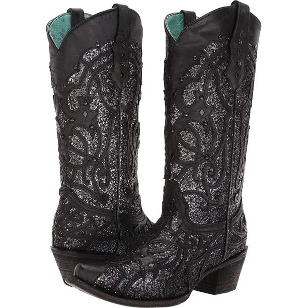 Corral Women's Black Glitter Inlay Snip Toe Western Boot