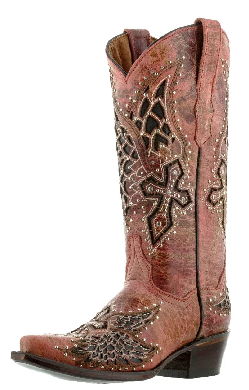 Womens Alas46 Red Cross & Wings Western Cowboy Boots - Snip Toe