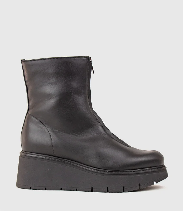 GALE Front Zip Boot on Wedge in Black