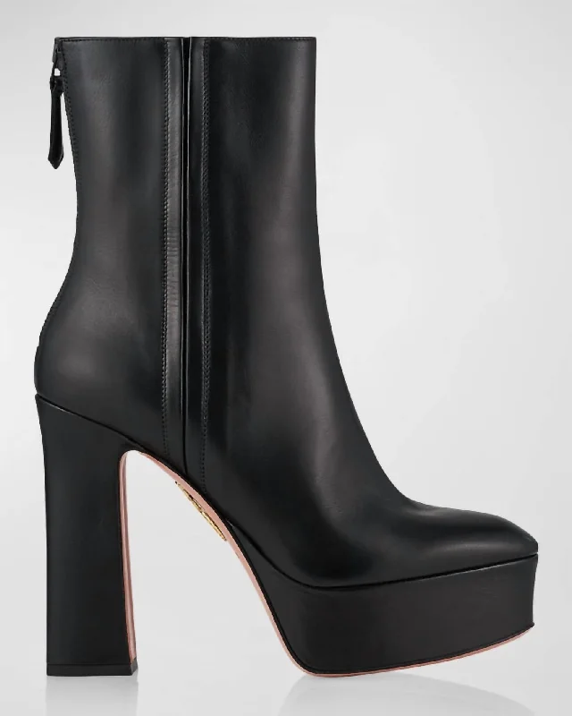 Groove Leather Platform Bootie In Black