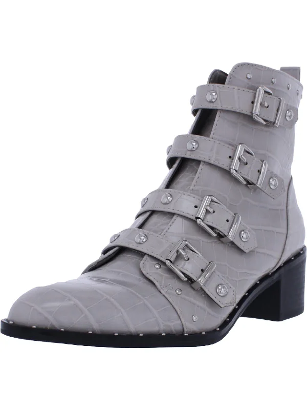 Haven Womens Faux Leather Studded Ankle Boots