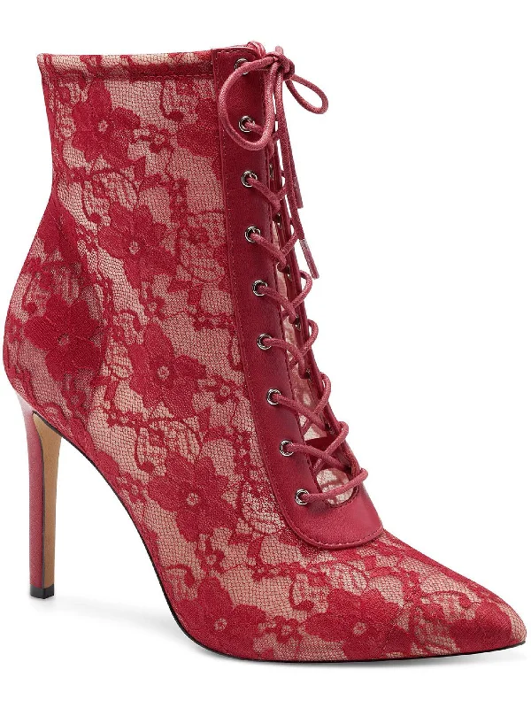 Indira Womens Floral Lace Up Booties