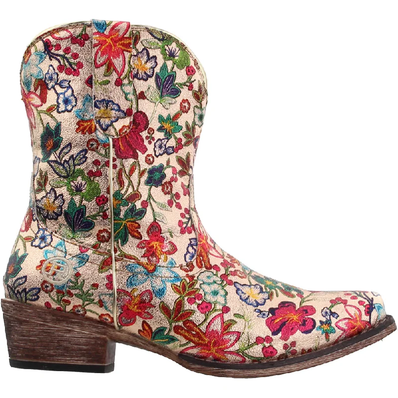 Ingrid Floral Metallic Snip Toe Cowboy Booties