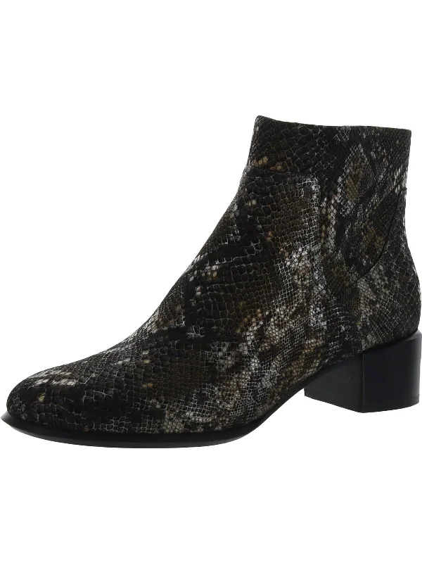 Kamryn Womens Leather Snake Print Ankle Boots