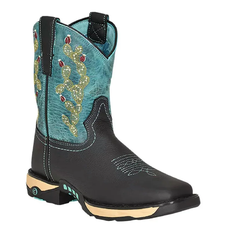 Ladies Hydro Resist Work Western Boots In Black/turquoise