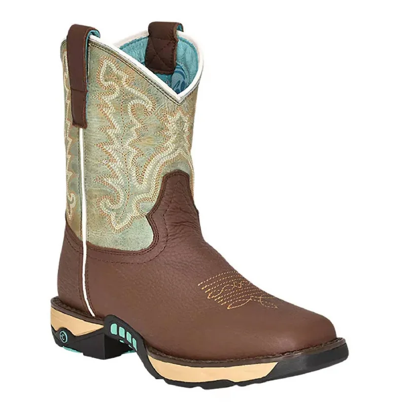 Ladies Hydro Resist Work Western Boots In Chocolate/mint