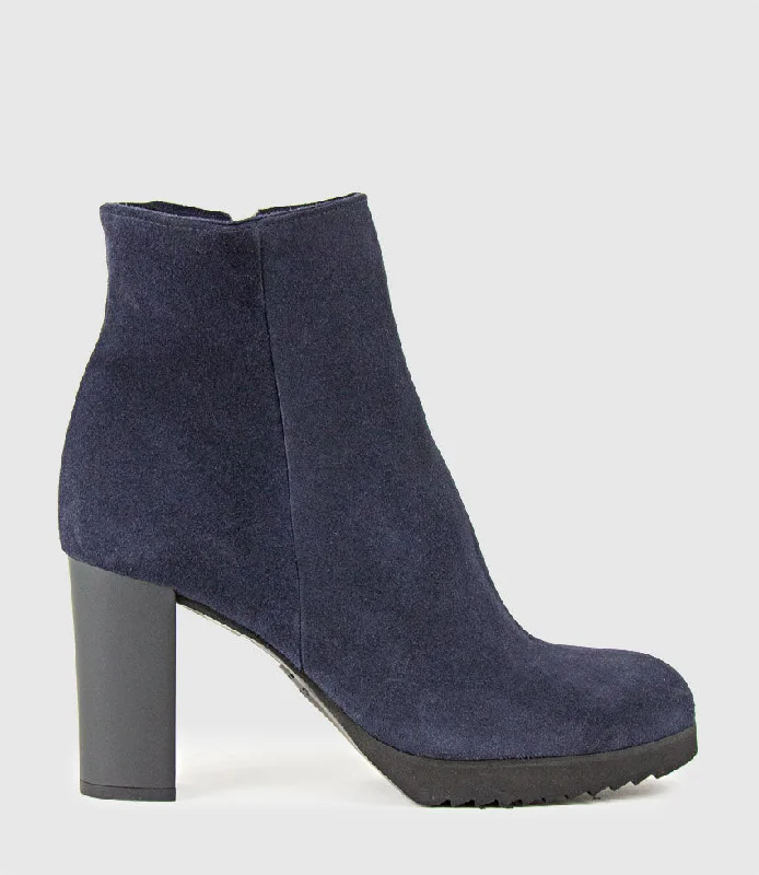 MYRANDA Rubber Heel Ankle Boot in Navy Suede