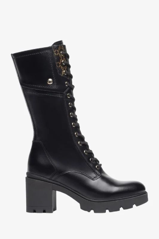 NERO GIARDINI 301017 BLACK LEATHER HEELED BIKER BOOT