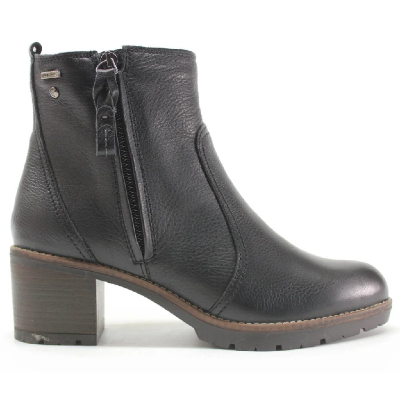 Llanes Calfskin Leather Women's Zip Up Mid Heel Ankle Boots